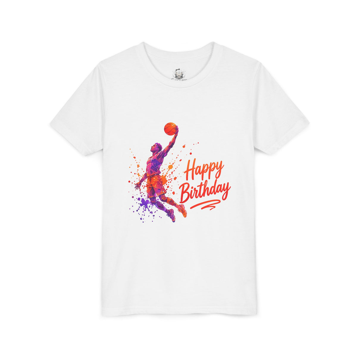 Youth Basketball Birthday Tee - Colorful Dunk Silhouette "Happy Birthday"