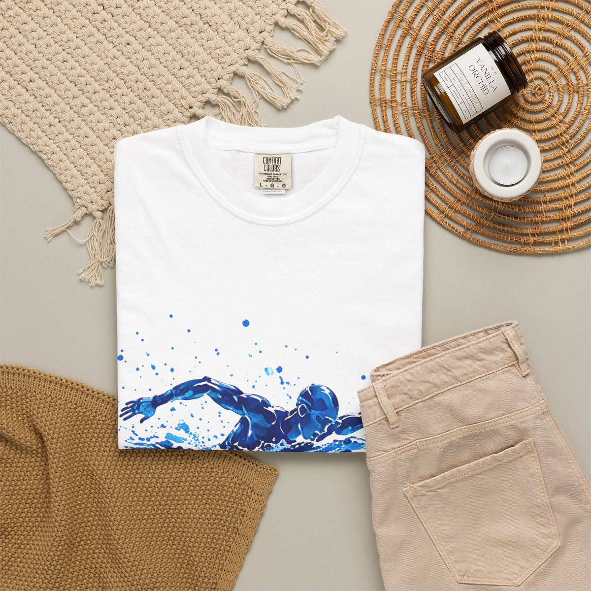 Happy Birthday Swim Adult T-Shirt — Blue Watercolor Swimmer Graphic