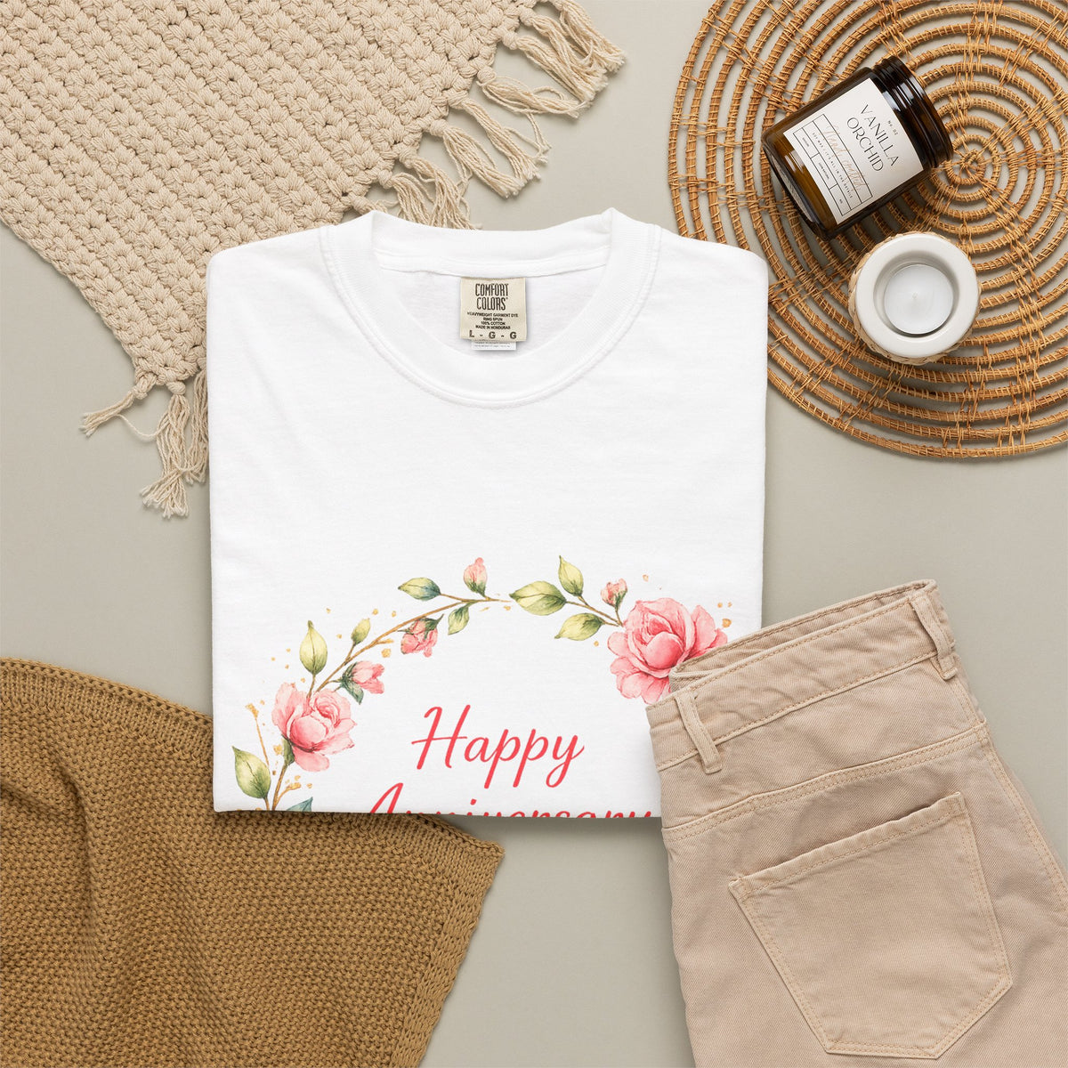 Anniversary Floral T-Shirt — "Happy Anniversary to a beautiful couple" Gift Tee