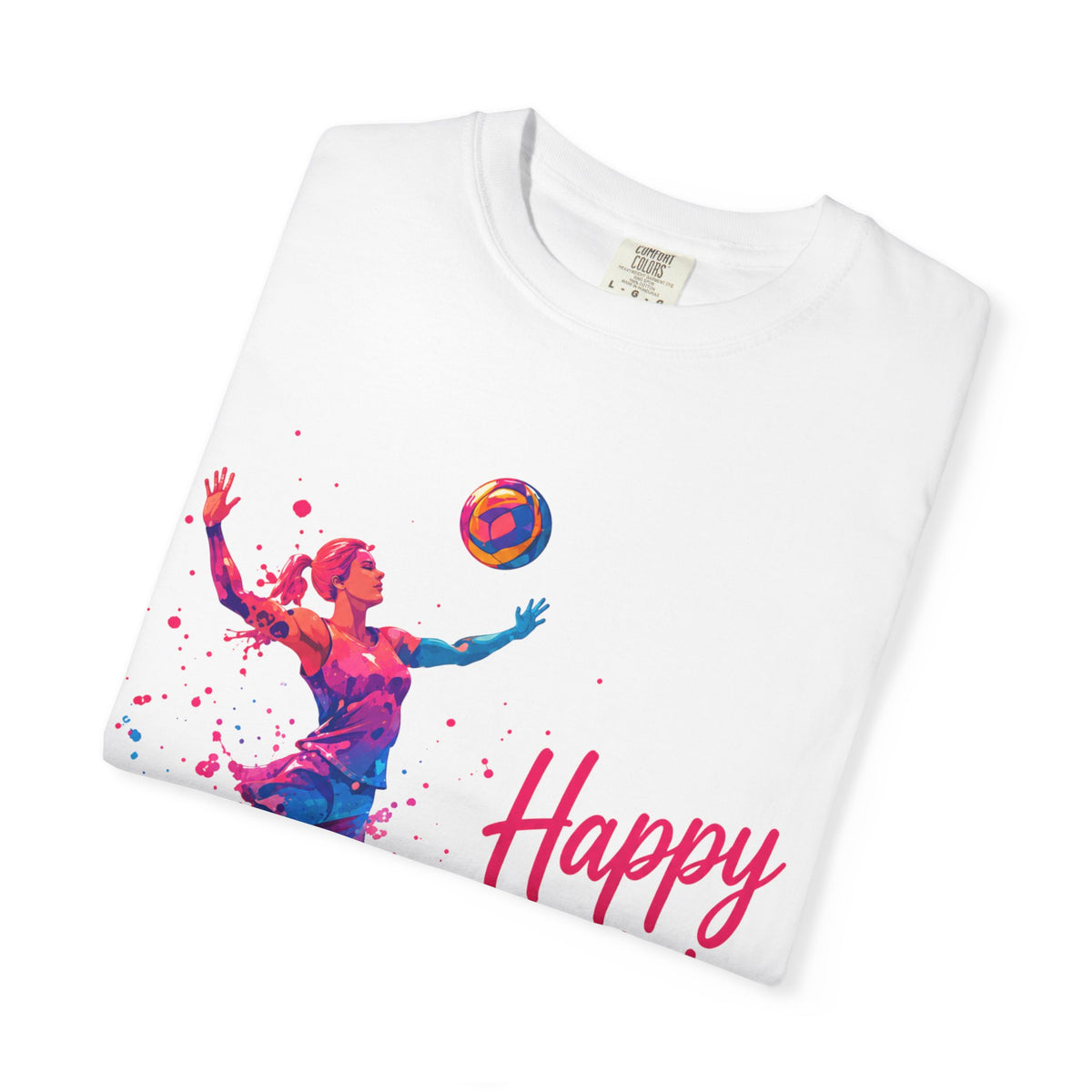 Happy Birthday Volleyball Player Adult T-Shirt — Colorful Watercolor Sport Birthday Tee