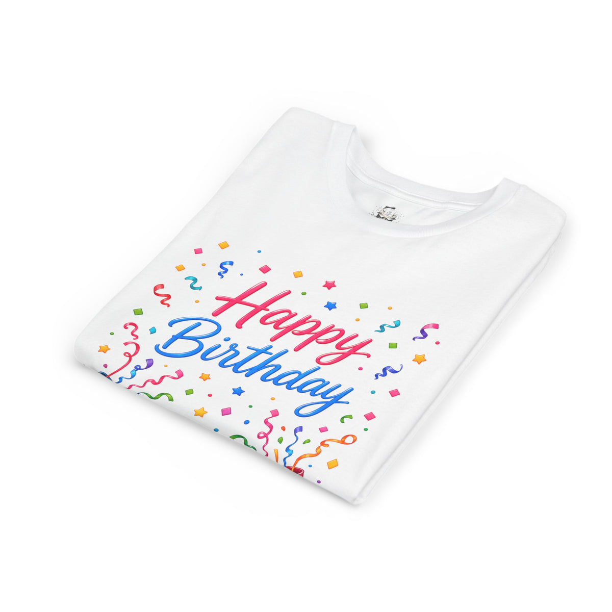 Happy Birthday Youth Tee — Colorful Confetti Party Shirt for Kids