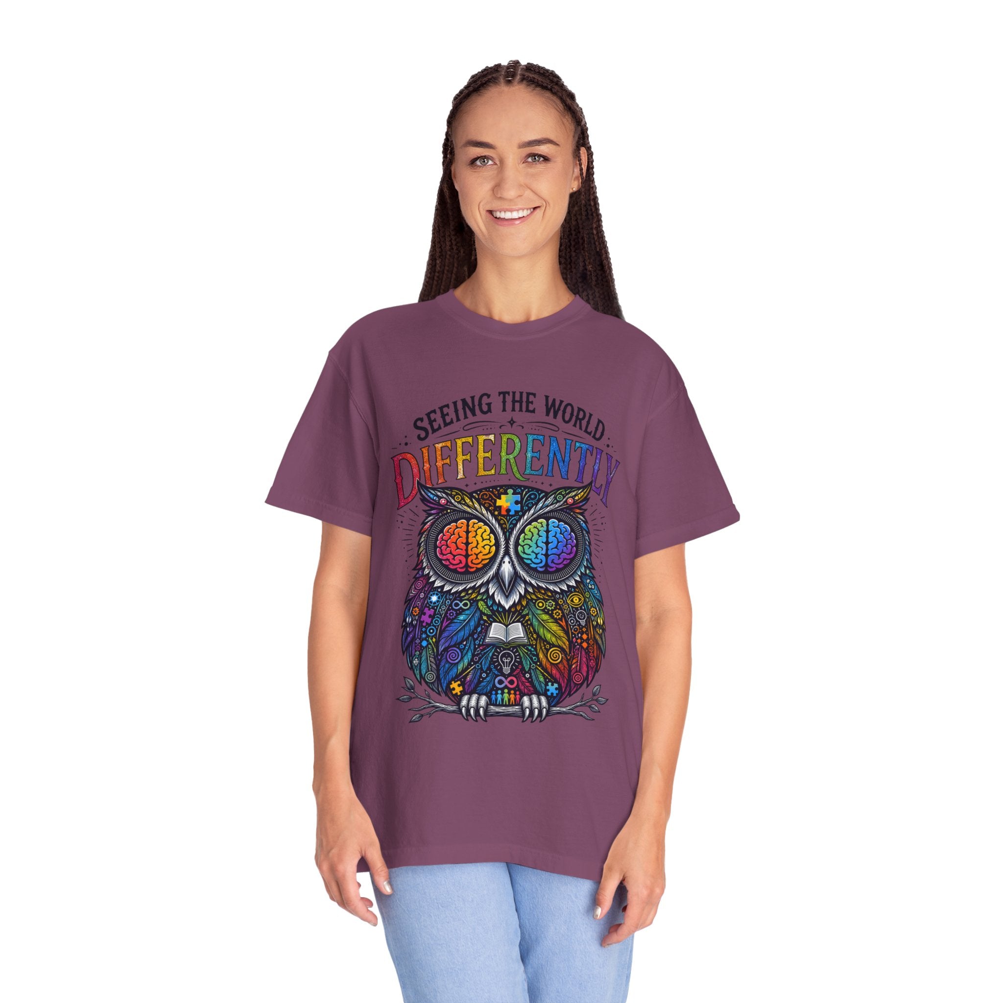 Seeing the World Differently Owl T-Shirt — Colorful Psychedelic Autism Awareness Tee