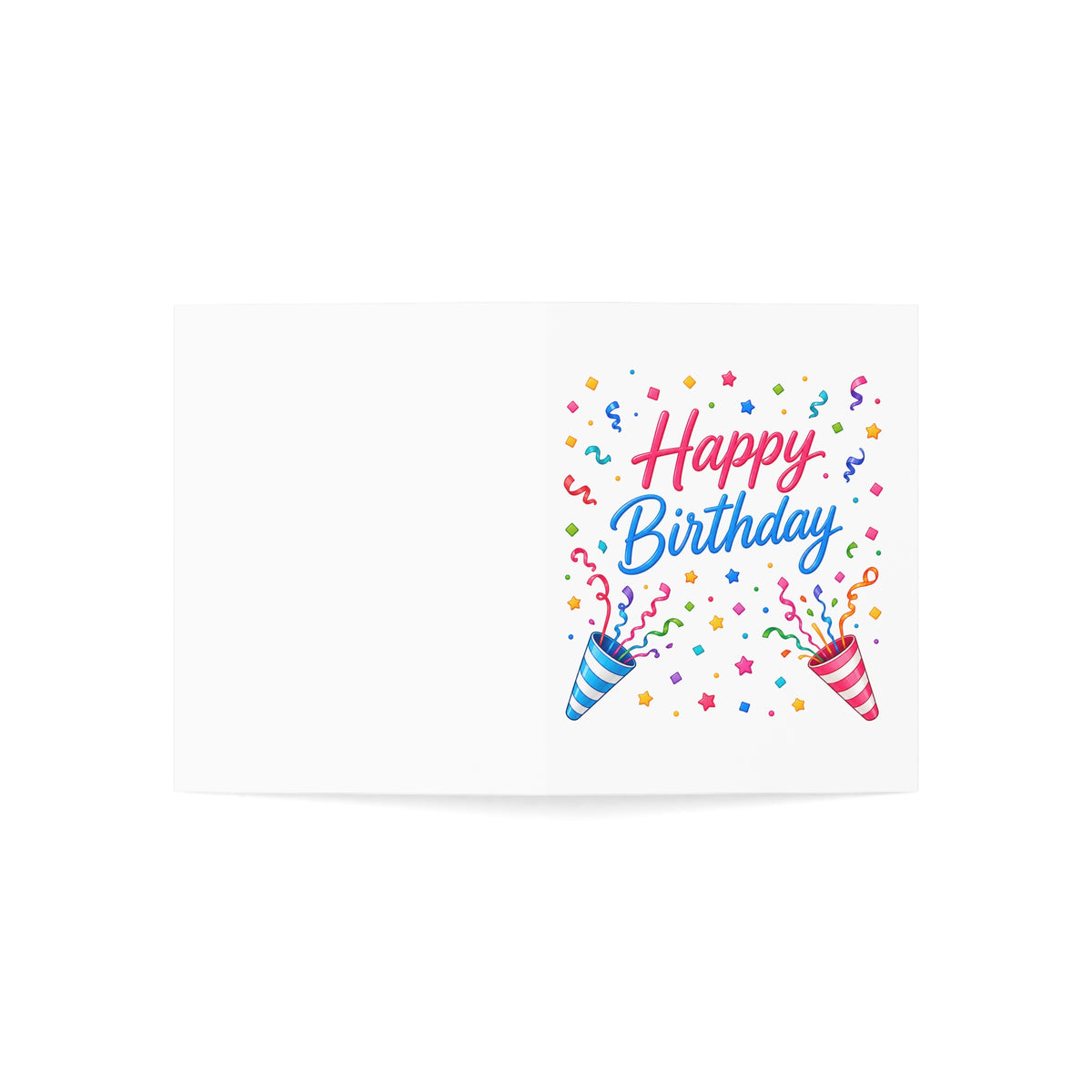 Happy Birthday Card — Colorful Confetti & Party Poppers Greeting Card (Single or Bulk Packs)