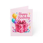 Happy Birthday Greeting Cards – Pack of 1/10/30/50 Pink Gift & Balloons Card