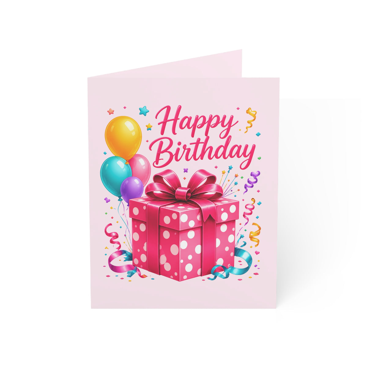 Happy Birthday Greeting Cards – Pack of 1/10/30/50 Pink Gift & Balloons Card