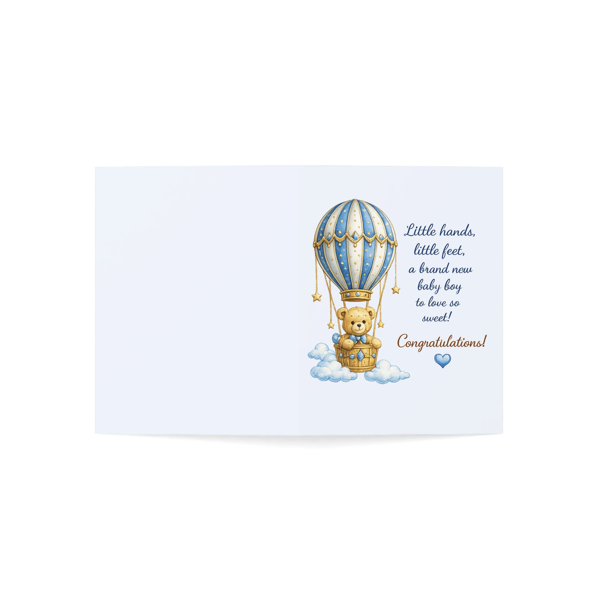 Baby Boy Congratulations Greeting Card – Little Hands Little Feet Hot Air Balloon