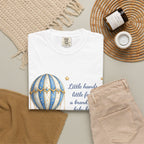 Baby Boy Congratulations T-Shirt — Hot Air Balloon Teddy "Little hands, little feet…"