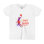 Youth Basketball Birthday Tee - Colorful Dunk Silhouette "Happy Birthday"