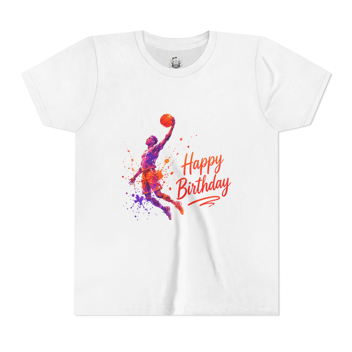 Youth Basketball Birthday Tee - Colorful Dunk Silhouette "Happy Birthday"