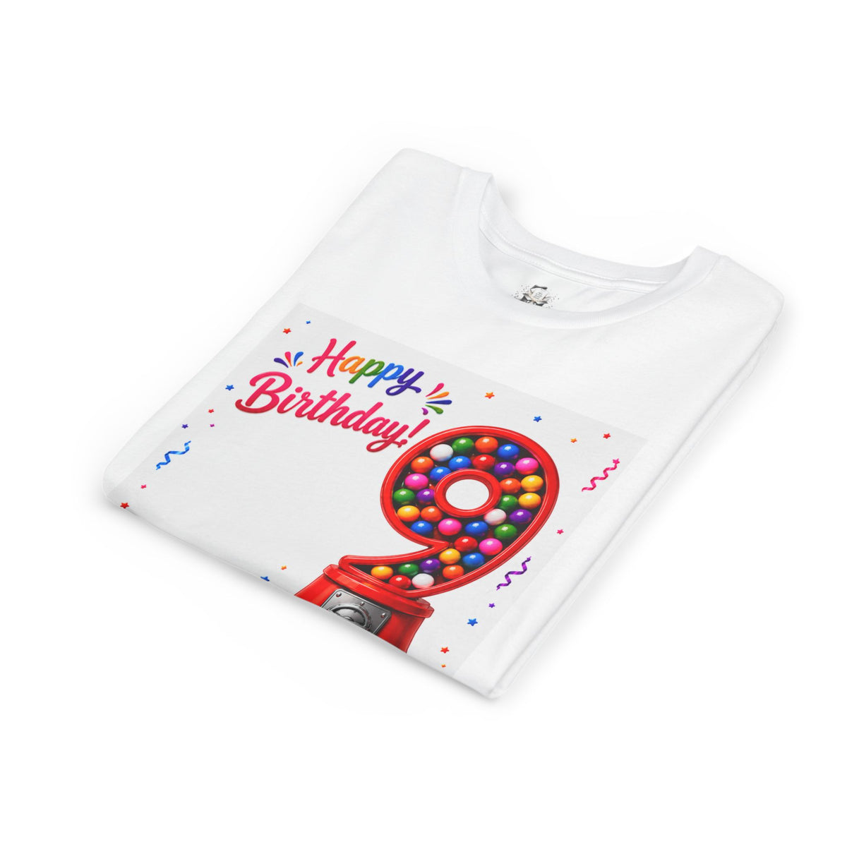 Kids' 9th Birthday T-Shirt — 'Happy Birthday' Gumball Machine Design