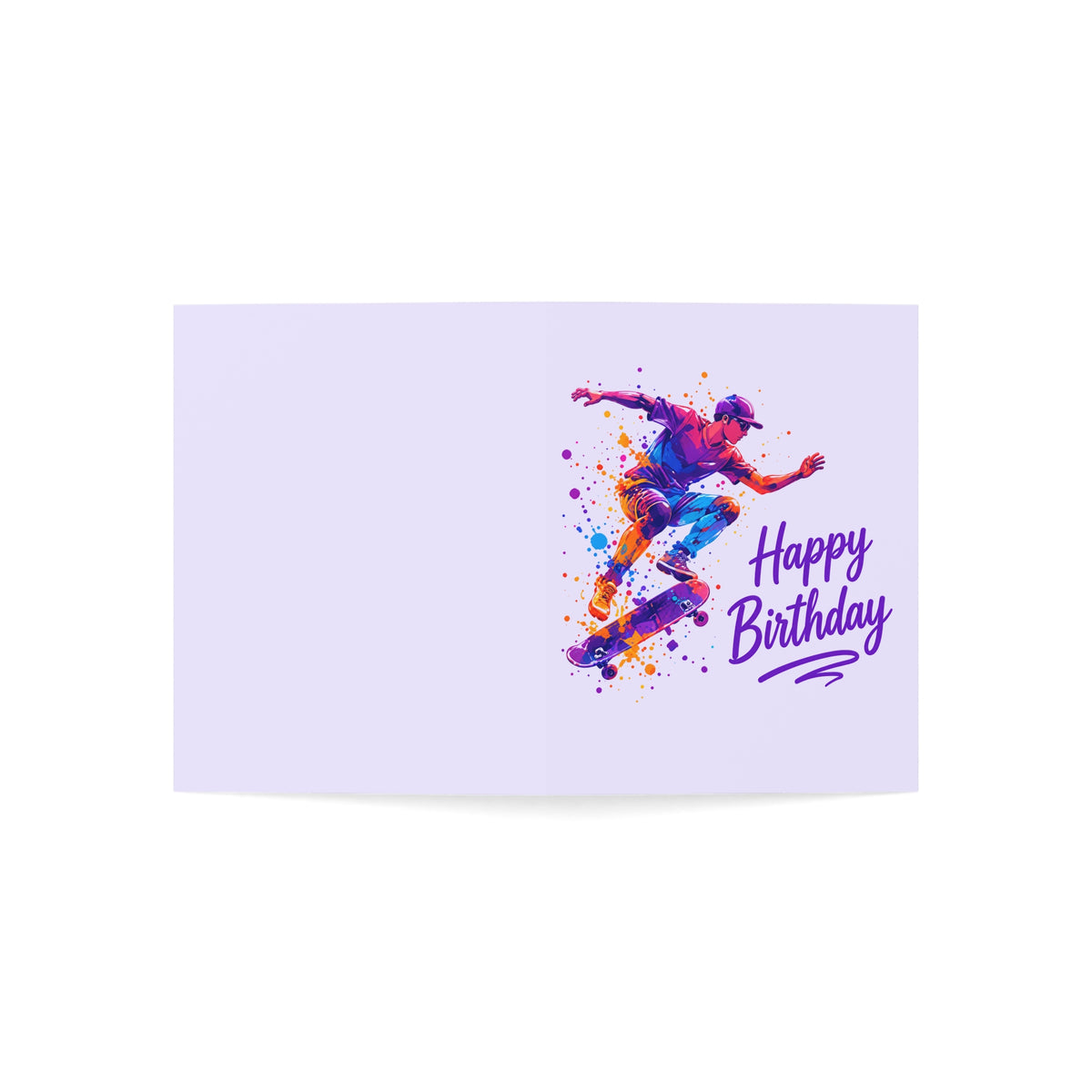 Skateboarder Happy Birthday Greeting Card — Colorful Action Skate Birthday Note (Pack of 1, 10, 30, 50)