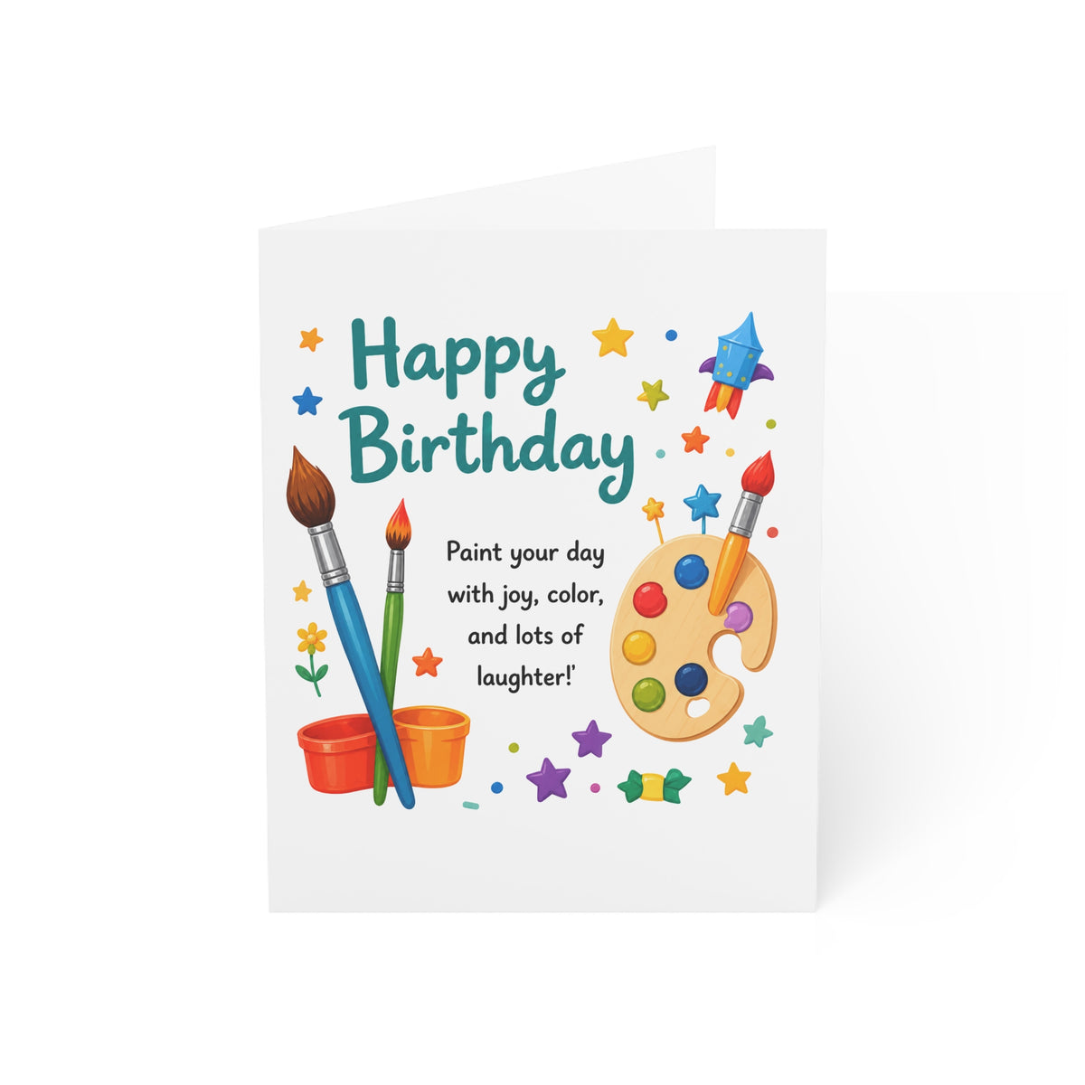 Art-Themed Happy Birthday Greeting Card — Paint Palette & Brushes Design (Single or Bulk 1/10/30/50)