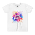 Youth Tee - Colorful 'Happy Birthday' Watercolor Fireworks Design
