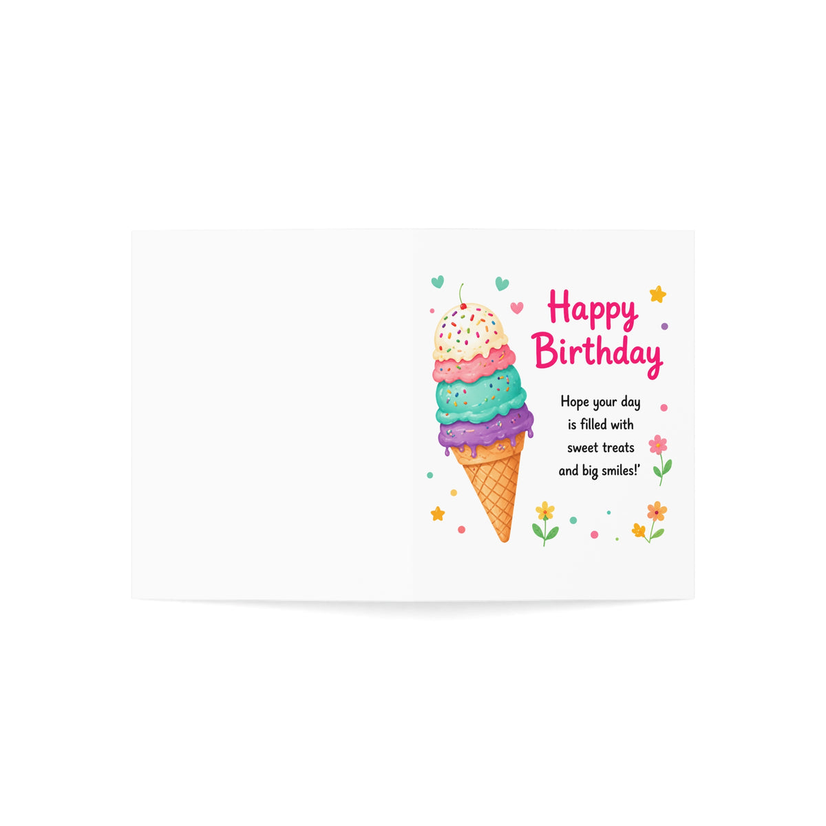 Birthday Greeting Card — Cute Ice Cream Cone "Happy Birthday" (1/10/30/50 Pack)