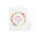 Anniversary Greeting Card – “Happy Anniversary to a Beautiful Couple” Floral Wreath (Single or Pack)