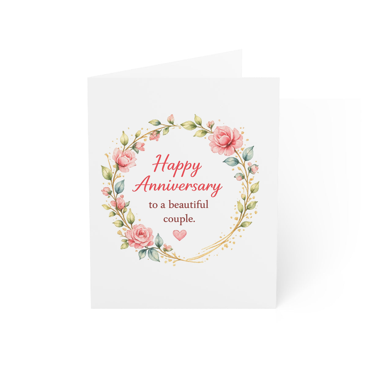 Anniversary Greeting Card – “Happy Anniversary to a Beautiful Couple” Floral Wreath (Single or Pack)