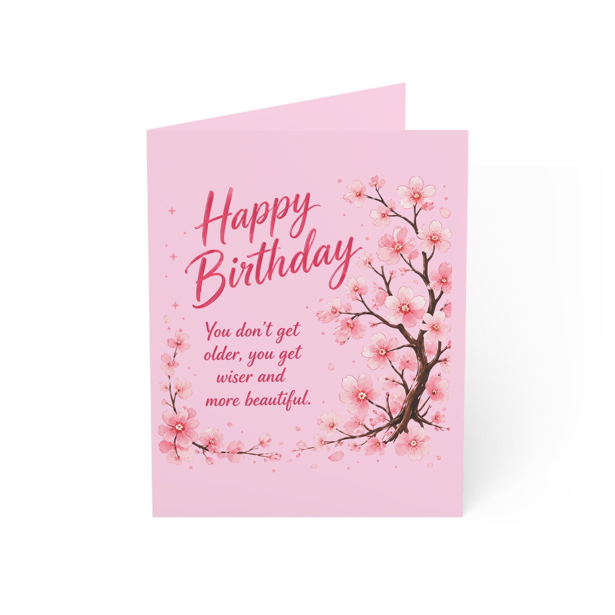 Birthday Greeting Card – Pink Cherry Blossom "Happy Birthday" Inspirational Message (Single or Pack)