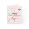 Romantic Paper Airplane Greeting Cards — "No matter where life takes us, my heart will always find you" (1/10/30/50 pcs)