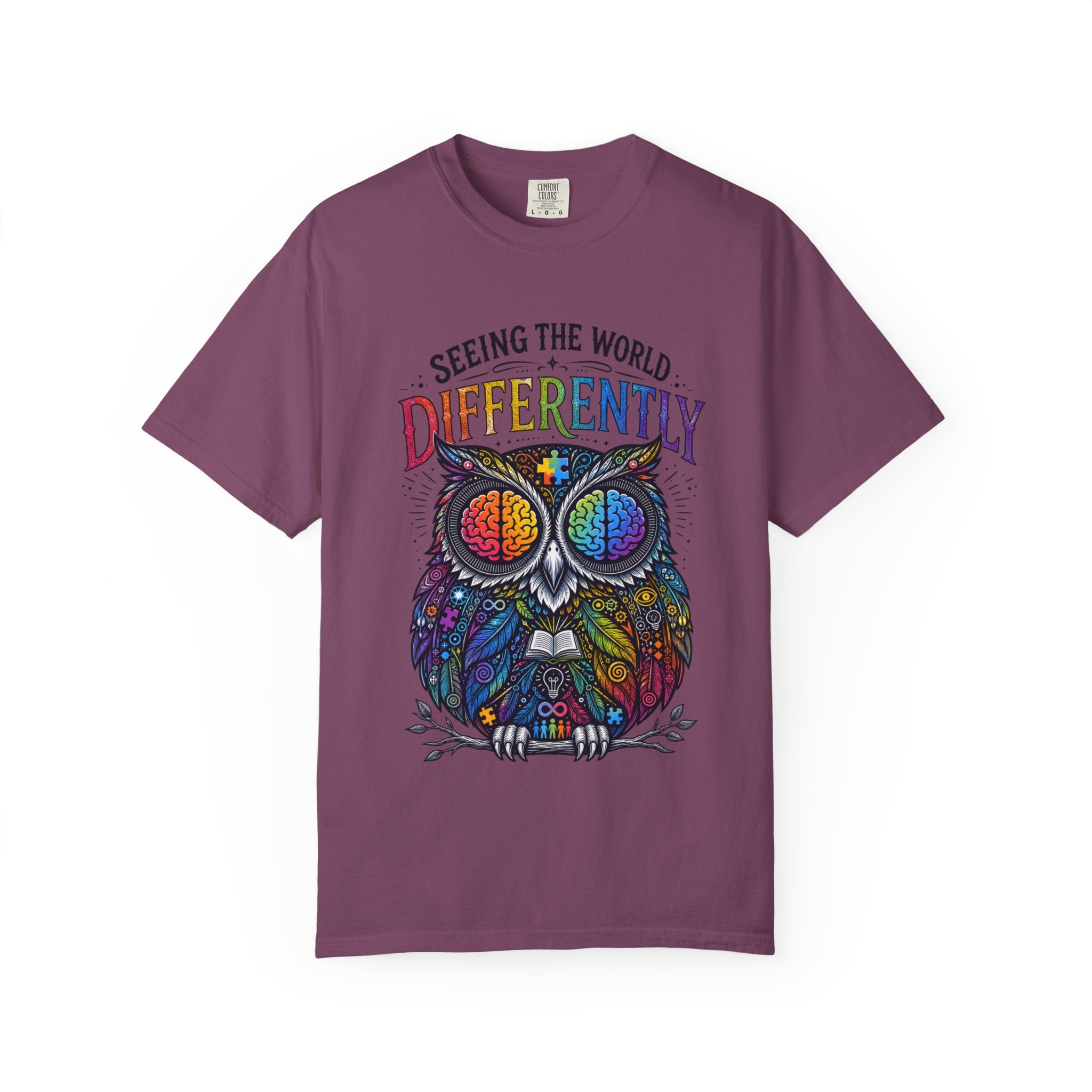 Seeing the World Differently Owl T-Shirt — Colorful Psychedelic Autism Awareness Tee