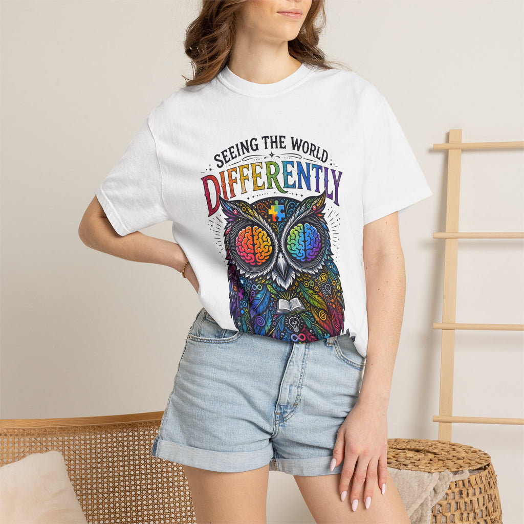 Seeing the World Differently Owl T-Shirt — Colorful Psychedelic Autism Awareness Tee