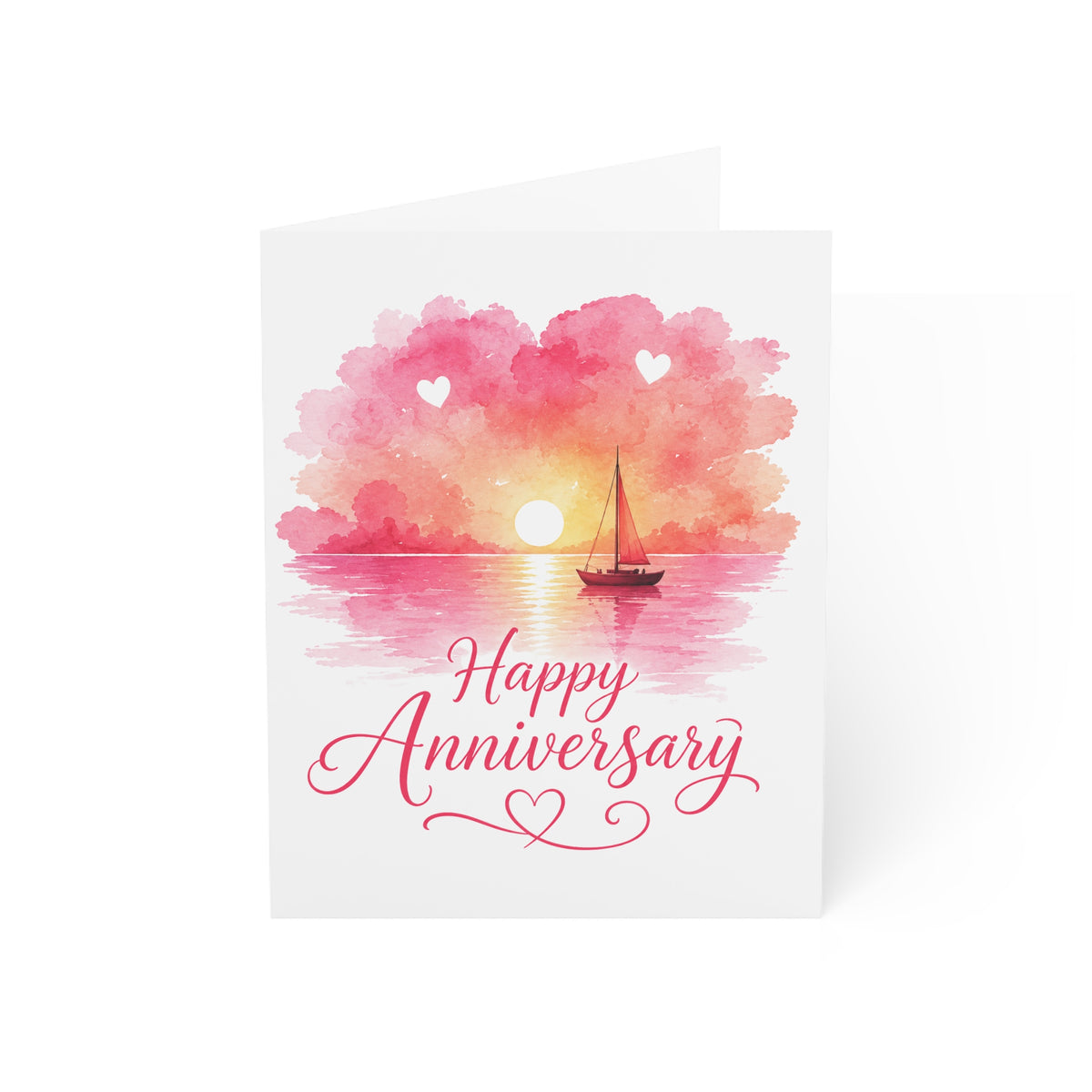 Happy Anniversary Greeting Card — Romantic Sunset Watercolor Card (Single or Bulk 1/10/30/50 pcs)