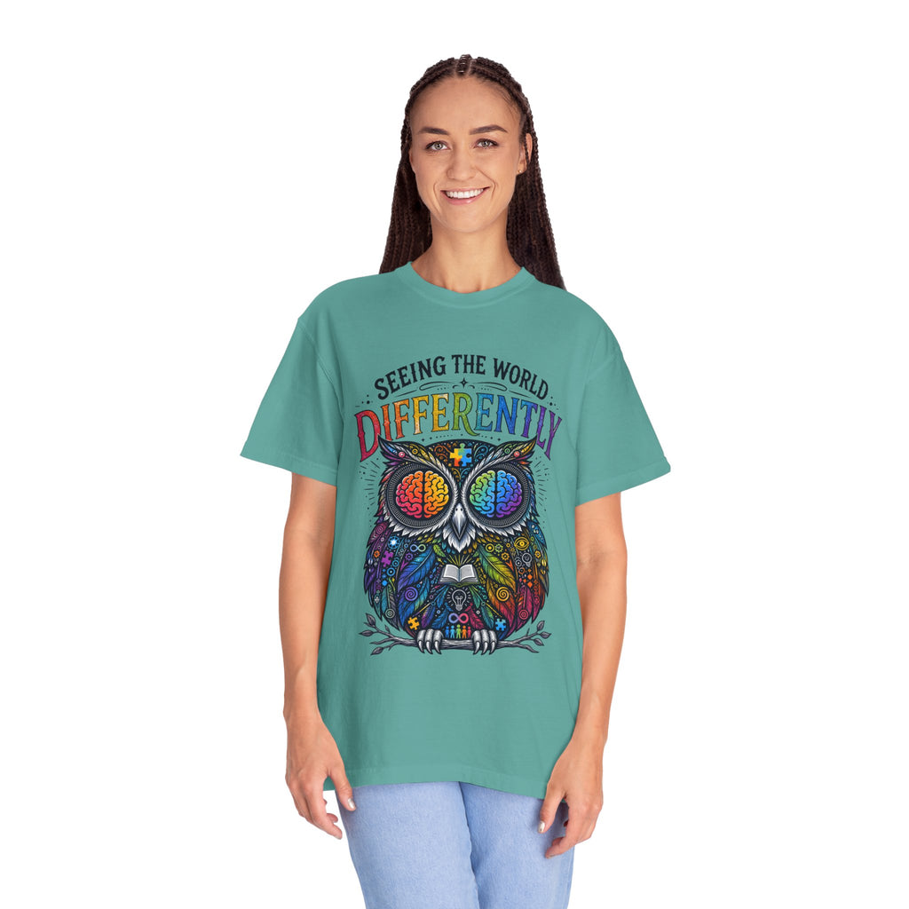 Seeing the World Differently Owl T-Shirt — Colorful Psychedelic Autism Awareness Tee