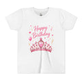 Happy Birthday Princess Youth Tee — Pink Tiara Birthday Shirt for Girls