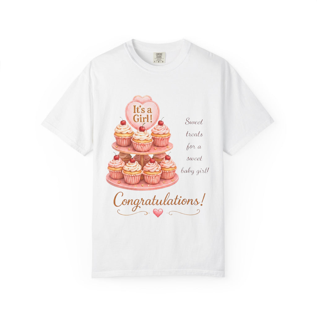 Baby Shower T-Shirt — "It's a Girl!" Cupcake Congratulations Tee