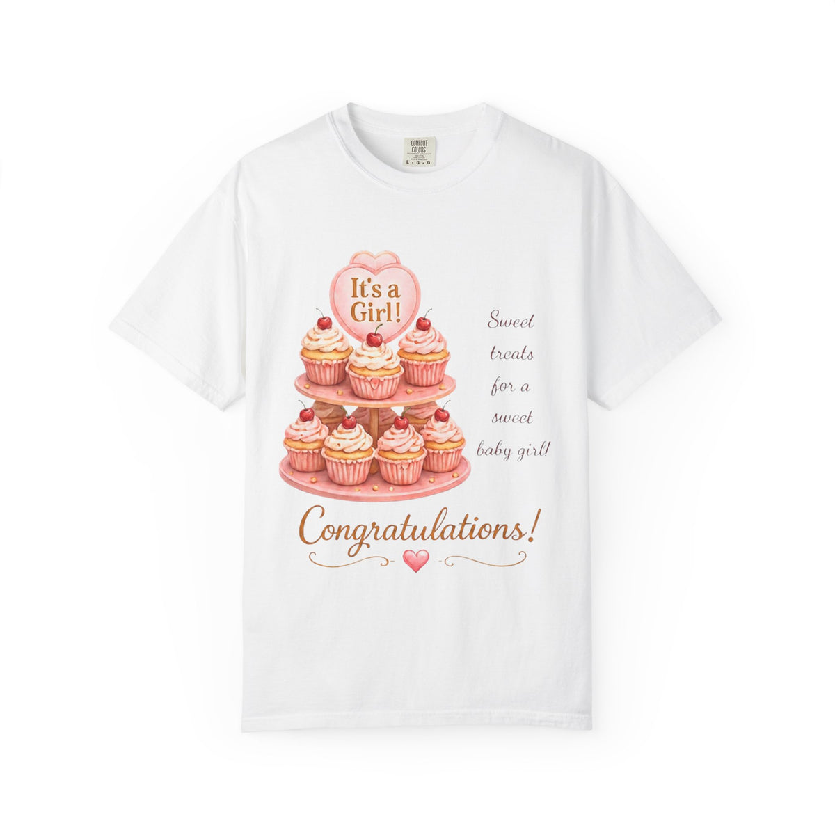 Baby Shower T-Shirt — "It's a Girl!" Cupcake Congratulations Tee