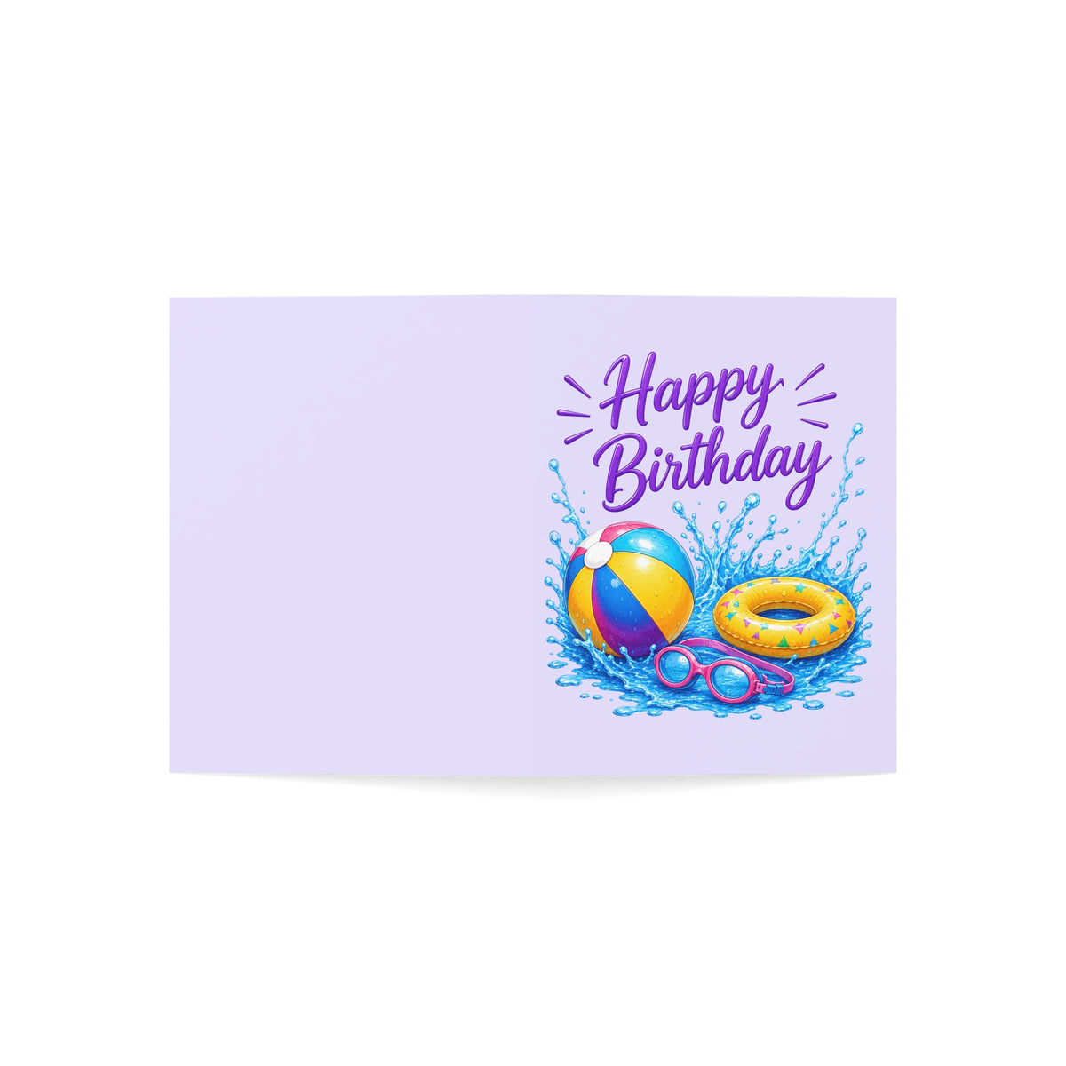 Birthday Pool Party Greeting Card — 'Happy Birthday' with Beach Ball & Float