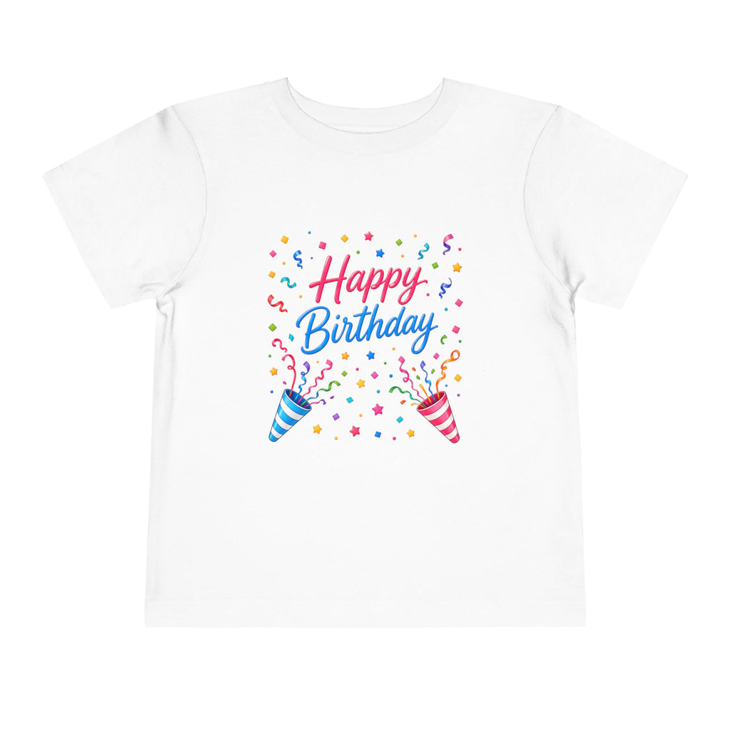 Happy Birthday Toddler Tee — Colorful Confetti & Party Poppers
