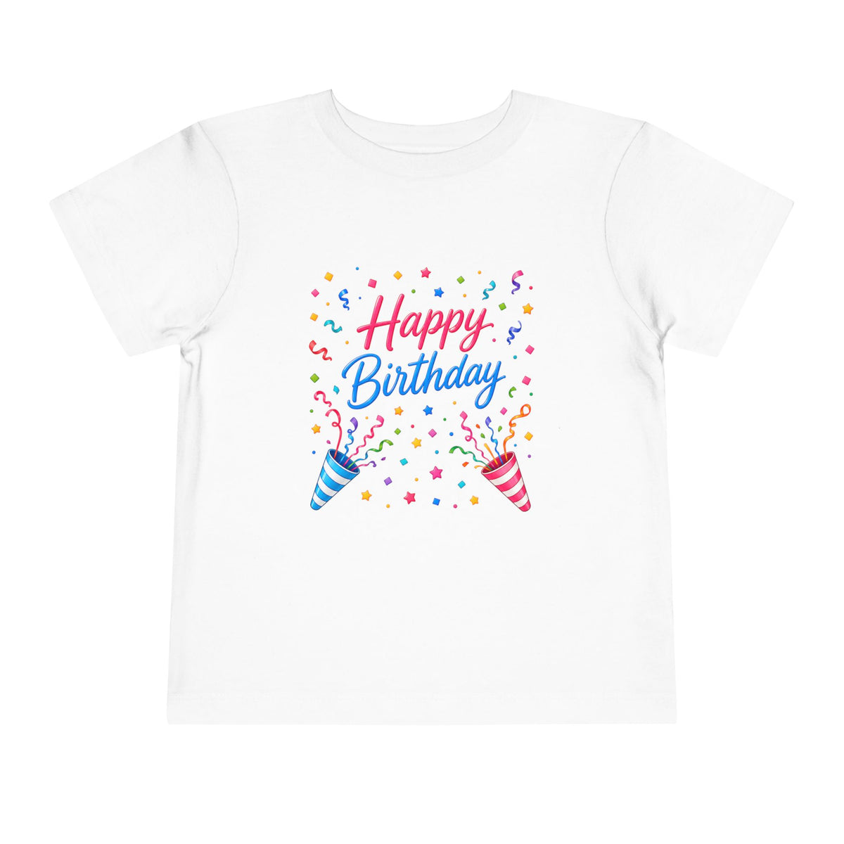 Happy Birthday Toddler Tee — Colorful Confetti & Party Poppers