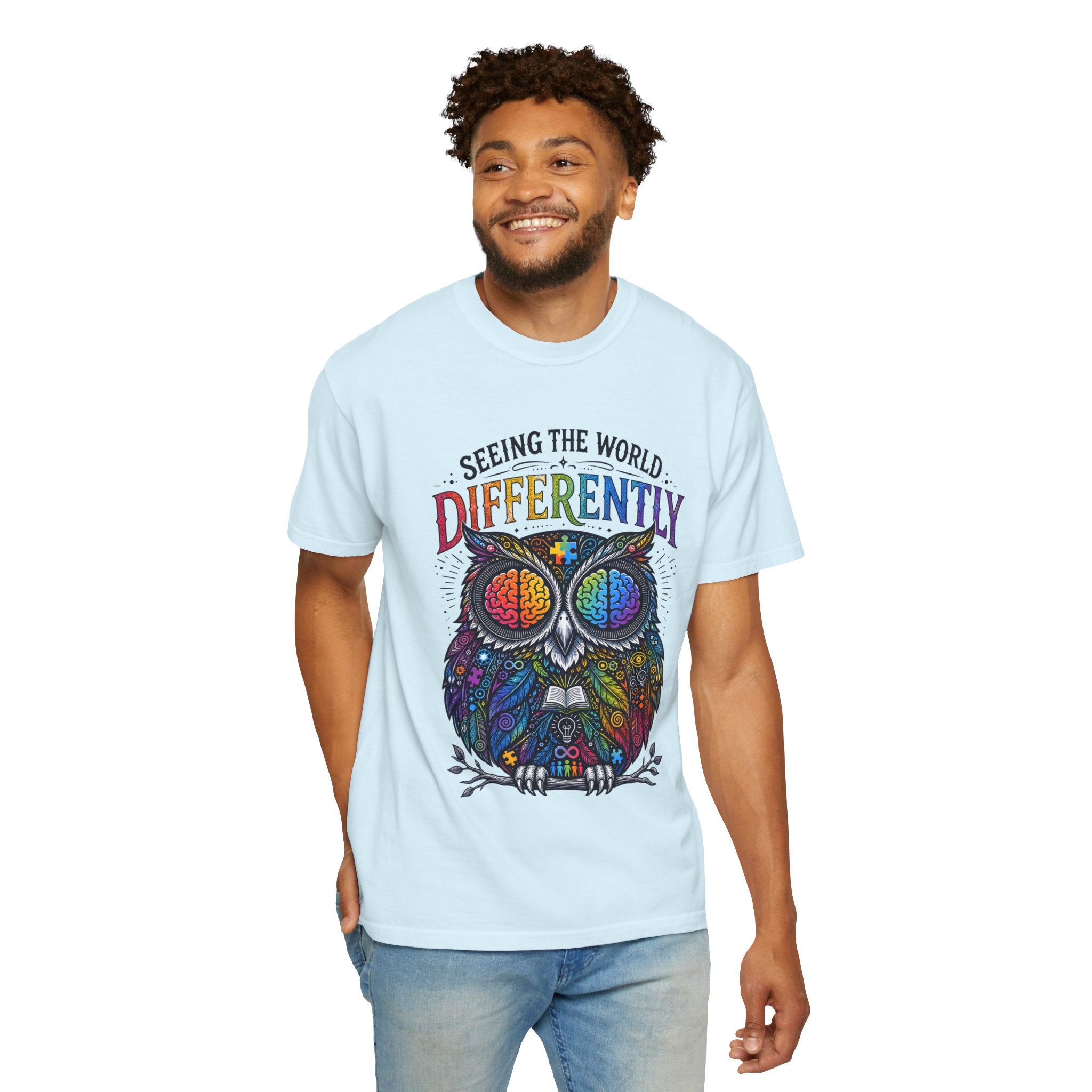 Seeing the World Differently Owl T-Shirt — Colorful Psychedelic Autism Awareness Tee