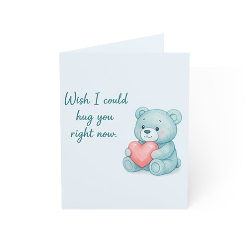 Miss You Greeting Card — "Wish I Could Hug You Right Now" Cute Teddy Bear Sympathy Card (1/10/30/50 pcs)