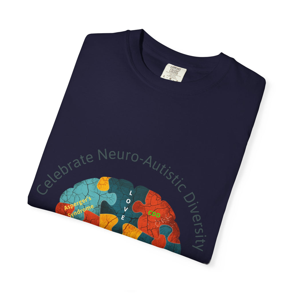 Autistic Neurodiversity Puzzle Brain T-Shirt — "Celebrate Neuro-Autistic Diversity"