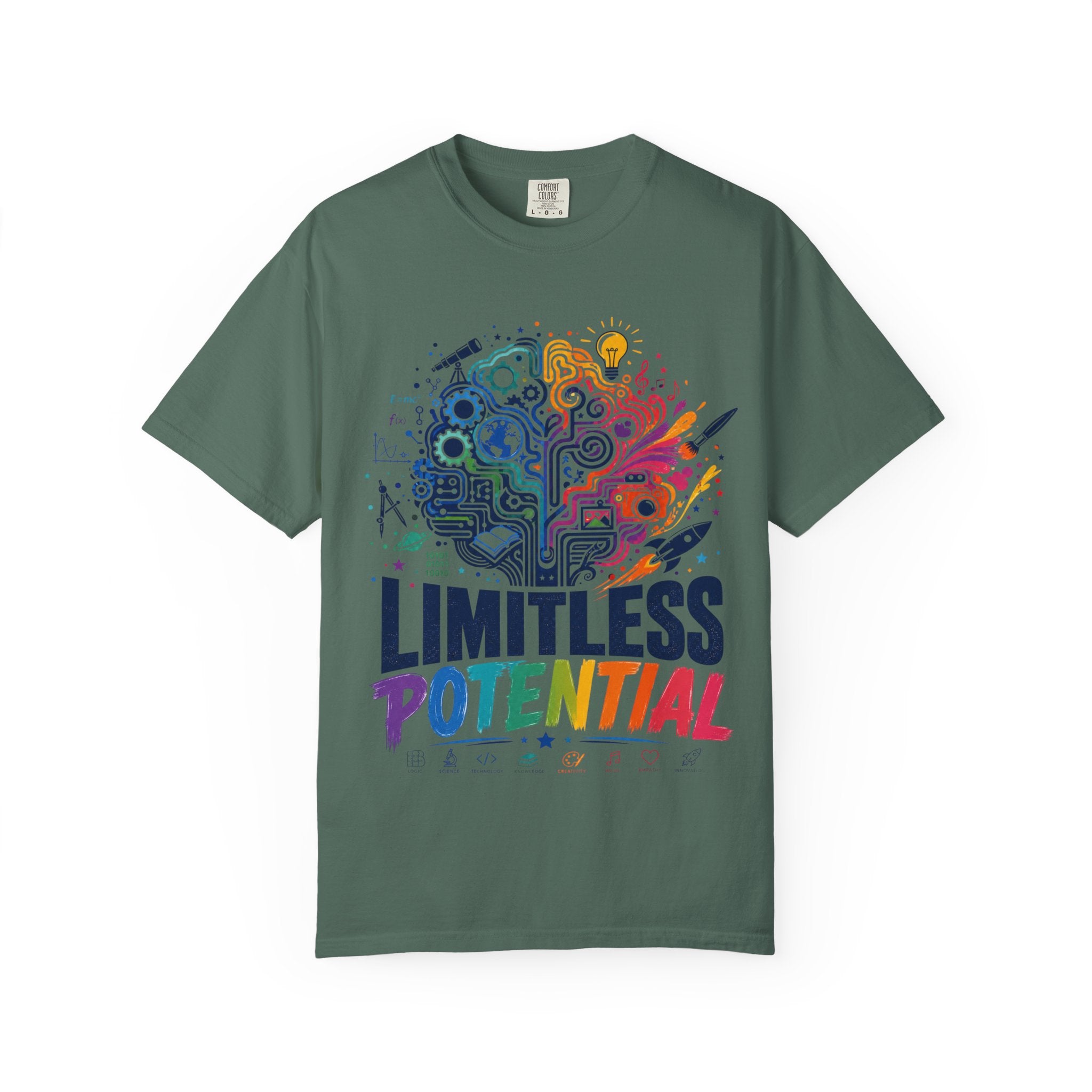 Limitless Potential T-Shirt — Inspirational Brain & Rainbow Design