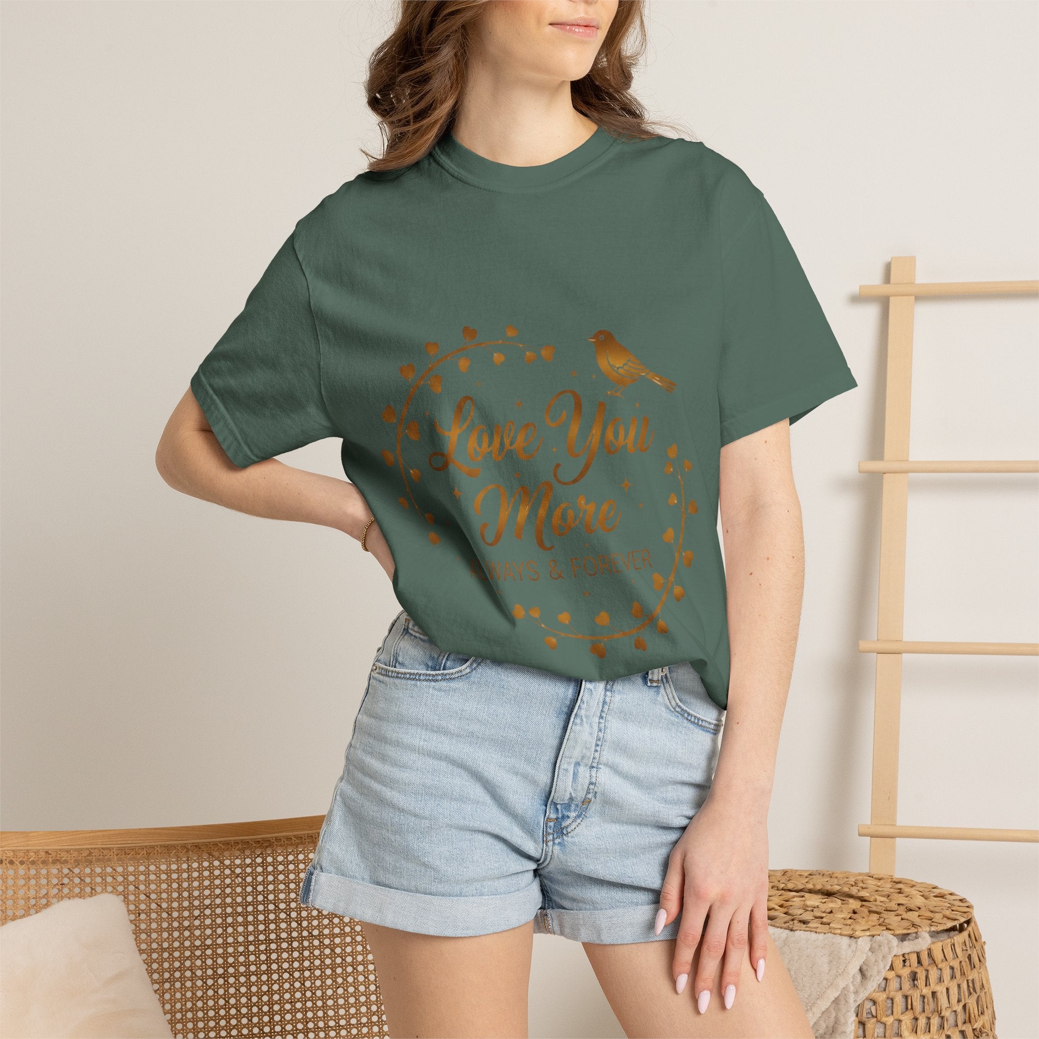 Love You More Tee — "Love You More, Always & Forever" Floral Bird T-Shirt