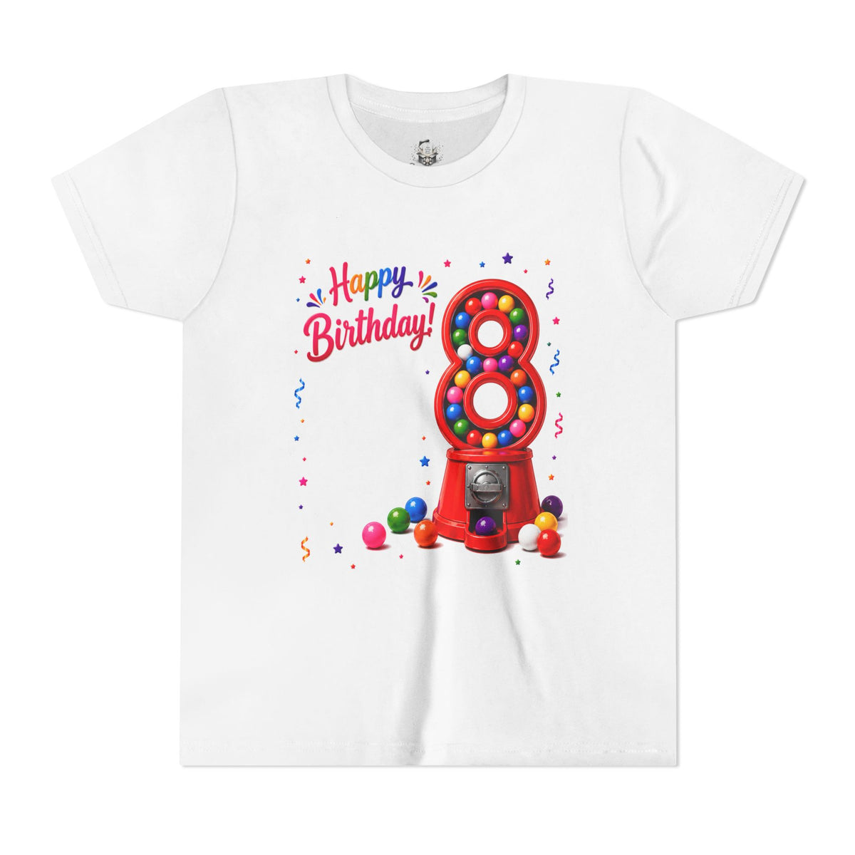 Youth Tee — Happy 8th Birthday Gumball Machine Graphic