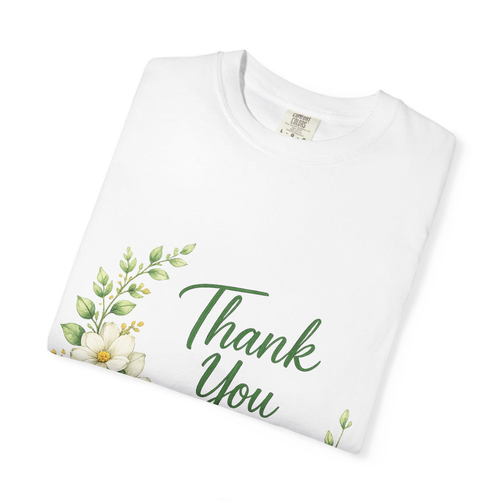 Thank You Floral T-Shirt — White Floral Wreath Appreciation Tee