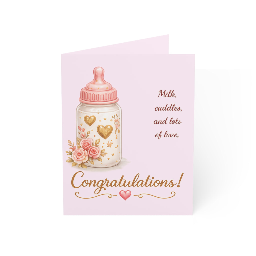 Baby Bottle Congratulations Greeting Card — New Baby Girl Card (Pack of 1/10/30/50)