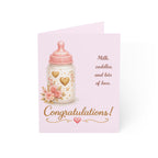 Baby Bottle Congratulations Greeting Card — New Baby Girl Card (Pack of 1/10/30/50)