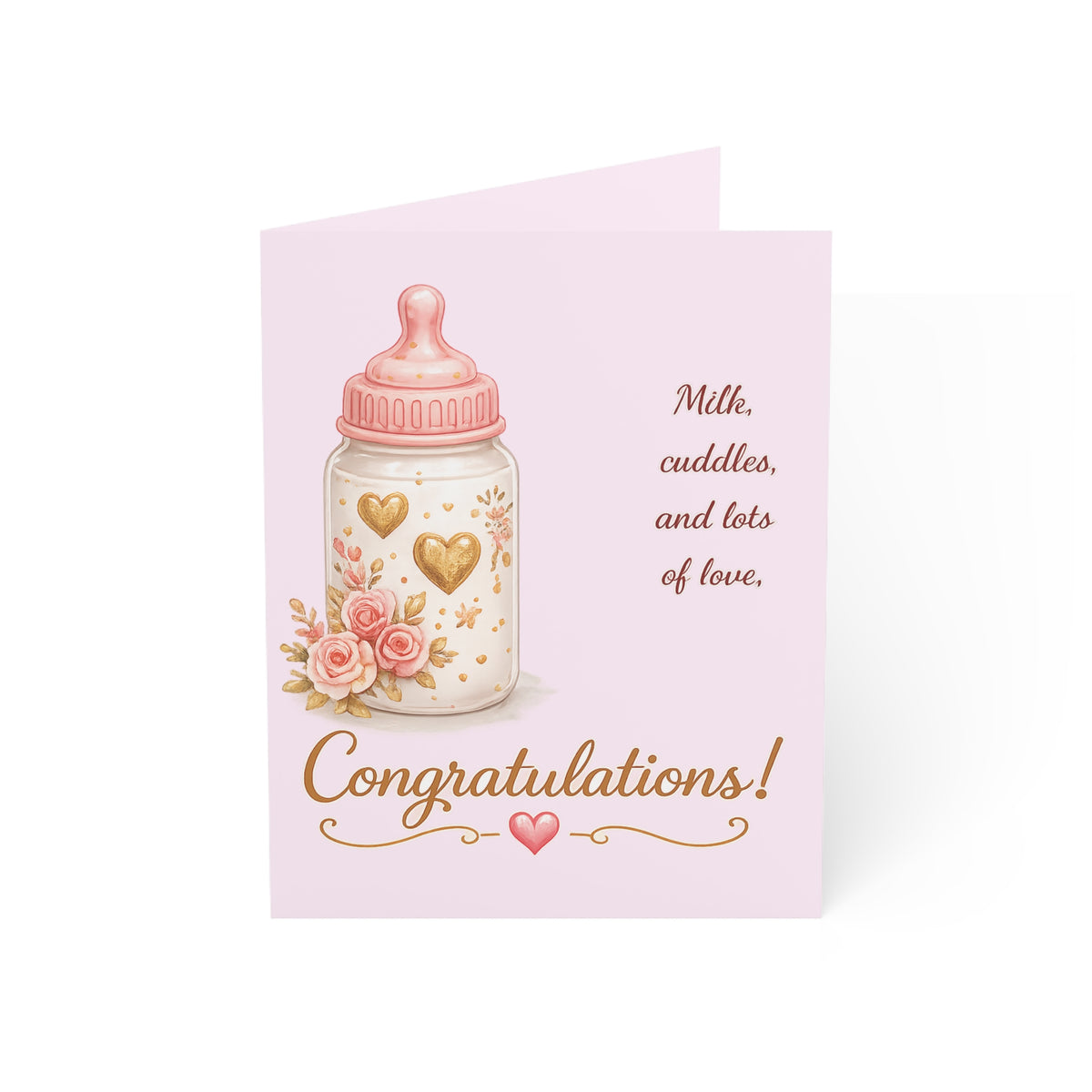 Baby Bottle Congratulations Greeting Card — New Baby Girl Card (Pack of 1/10/30/50)