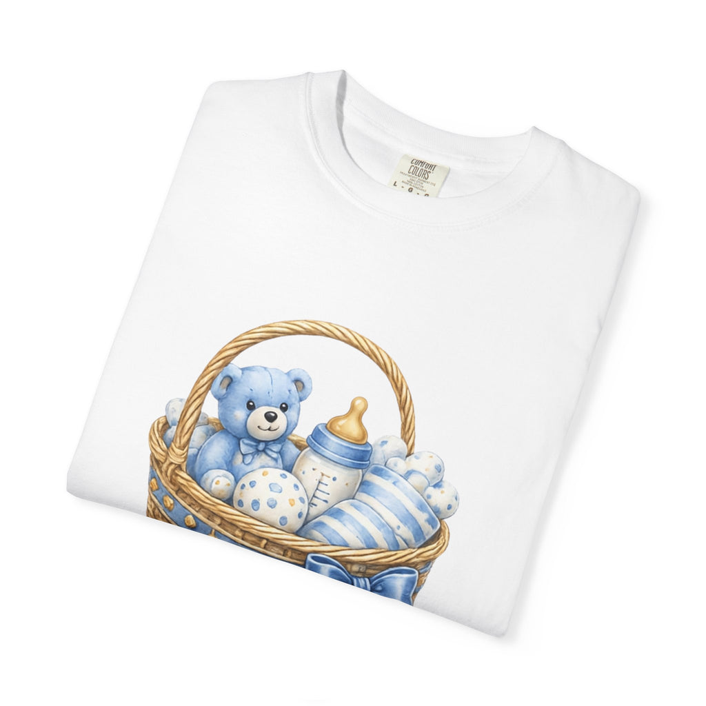 Baby Shower Congratulations T-Shirt — Blue Teddy Basket Newborn Gift