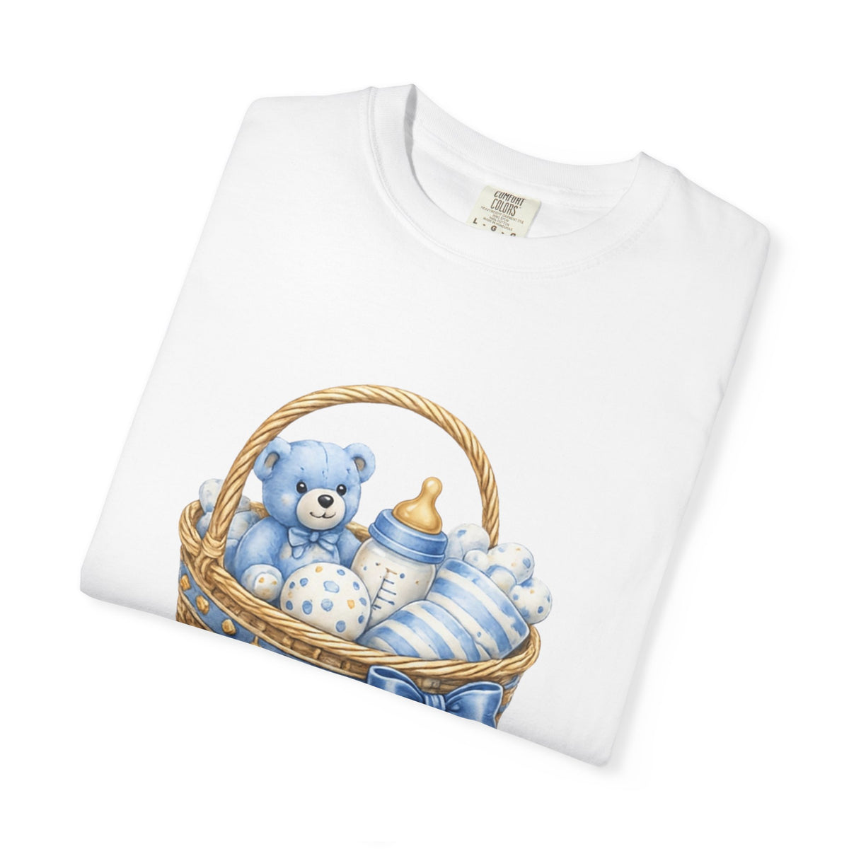Baby Shower Congratulations T-Shirt — Blue Teddy Basket Newborn Gift