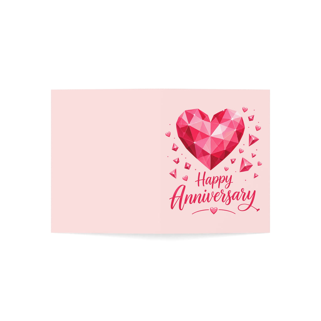 Anniversary Greeting Card — Pink Geometric Heart "Happy Anniversary" (1/10/30/50 pcs)