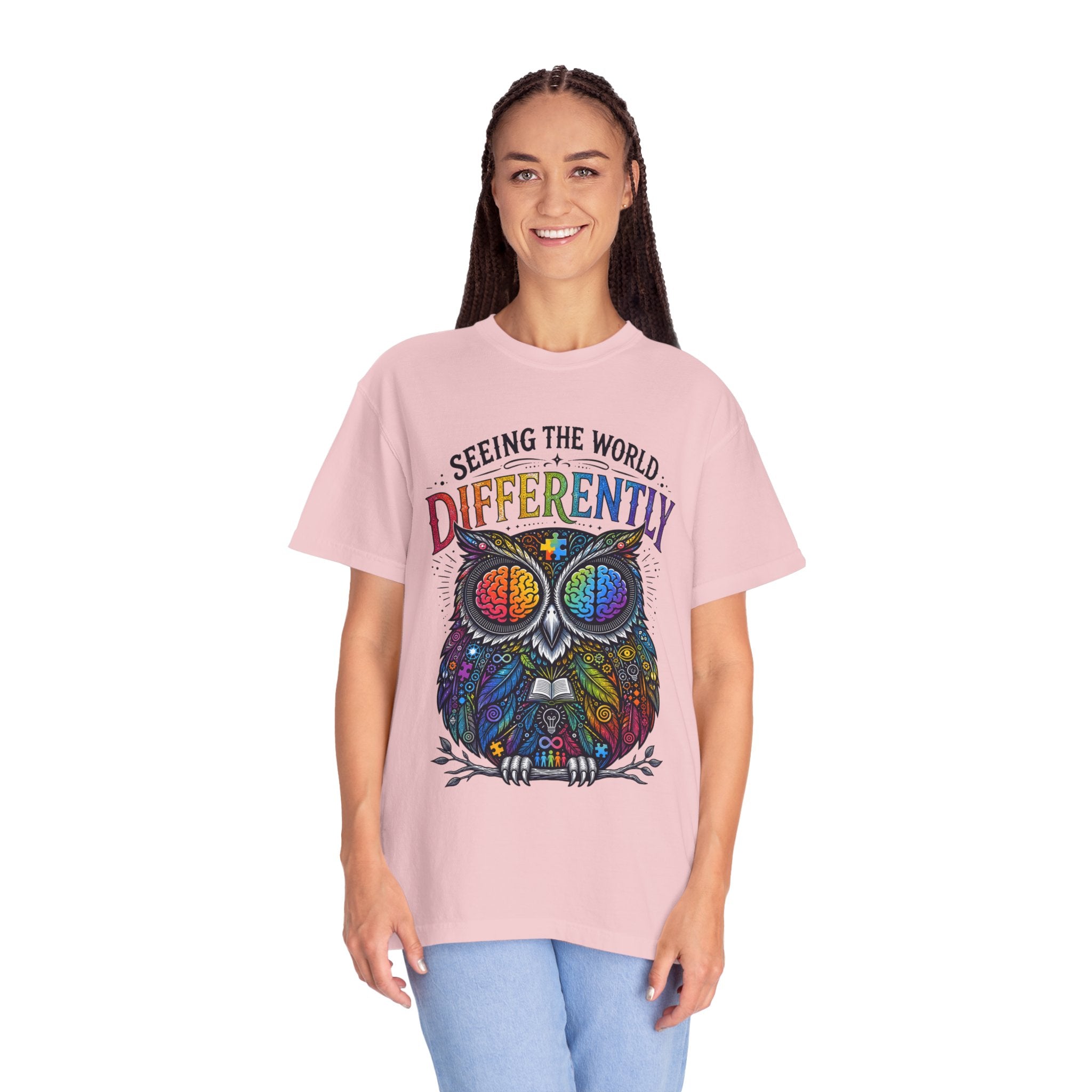 Seeing the World Differently Owl T-Shirt — Colorful Psychedelic Autism Awareness Tee
