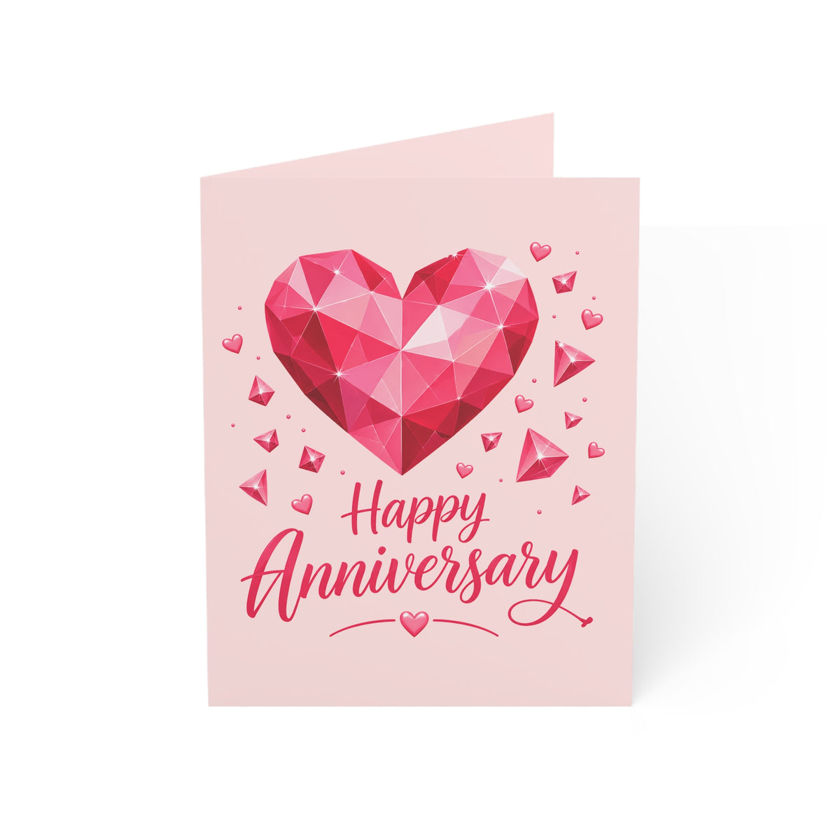 Anniversary Greeting Card — Pink Geometric Heart "Happy Anniversary" (1/10/30/50 pcs)