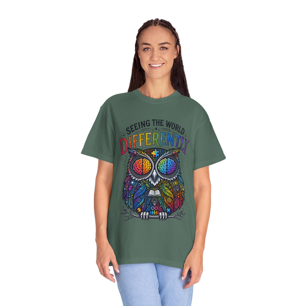 Seeing the World Differently Owl T-Shirt — Colorful Psychedelic Autism Awareness Tee