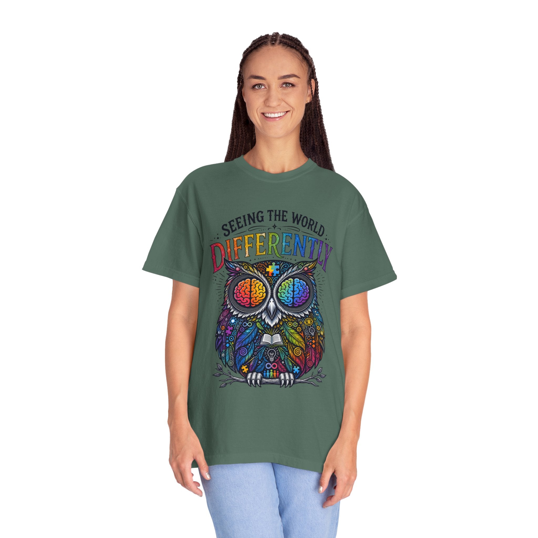 Seeing the World Differently Owl T-Shirt — Colorful Psychedelic Autism Awareness Tee