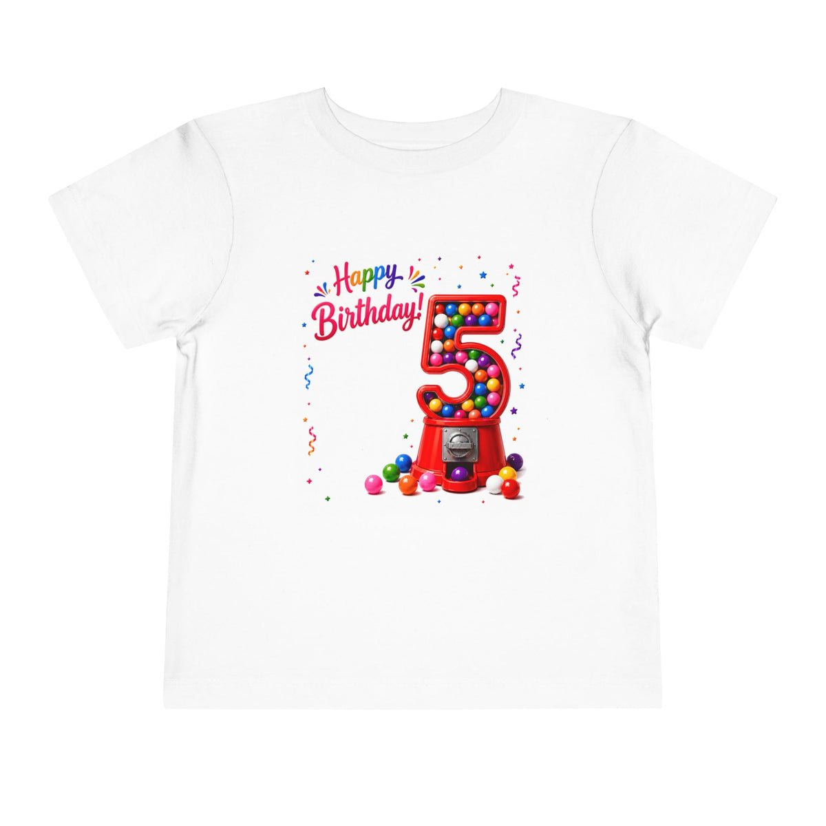 5th Birthday Toddler Tee - "Happy Birthday" Gumball Machine Design
